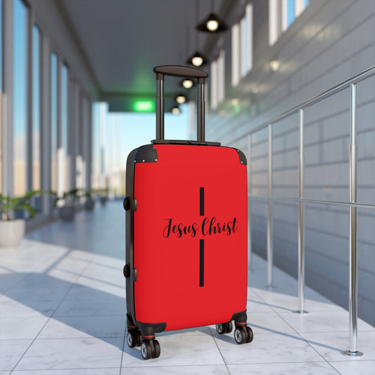 SuitcaseJesus Christ Cross Suitcase | Durable Travel Gear | Faith-Inspired Design | Stylish Red & Secure Luggage