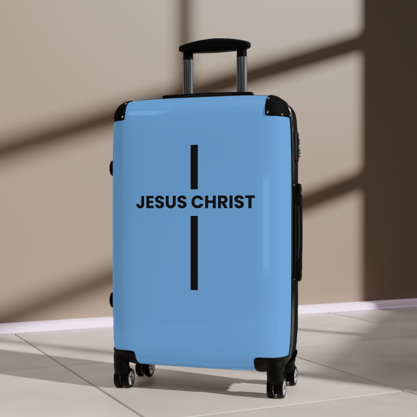 Jesus Christ Cross Suitcase | Durable Travel Gear | Faith-Inspired Design | Stylish Blue & Secure Luggage