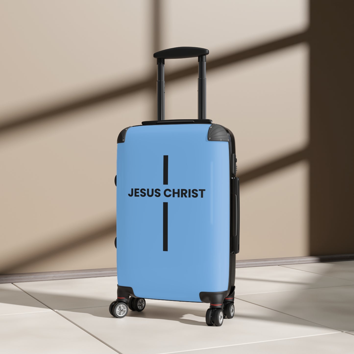 Jesus Christ Cross Suitcase | Durable Travel Gear | Faith-Inspired Design | Stylish Blue & Secure Luggage