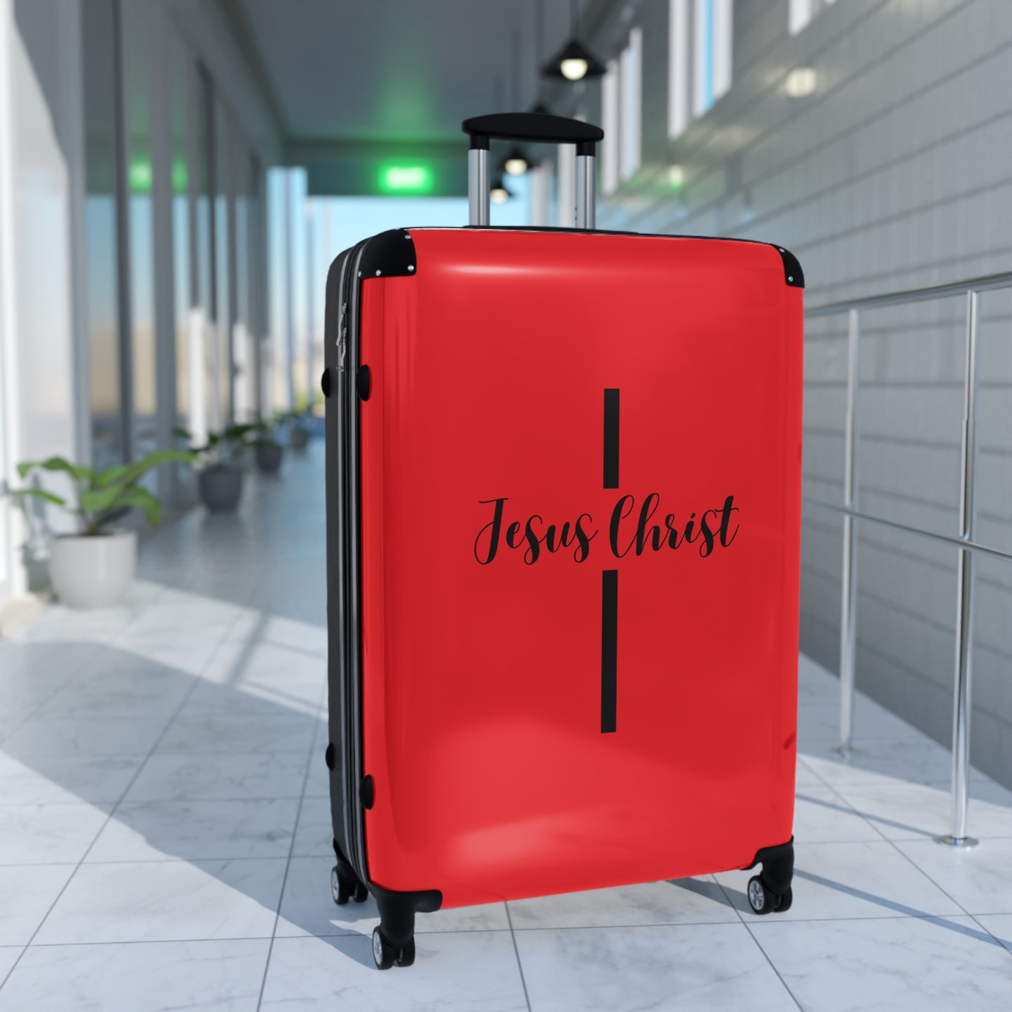 SuitcaseJesus Christ Cross Suitcase | Durable Travel Gear | Faith-Inspired Design | Stylish Red & Secure Luggage