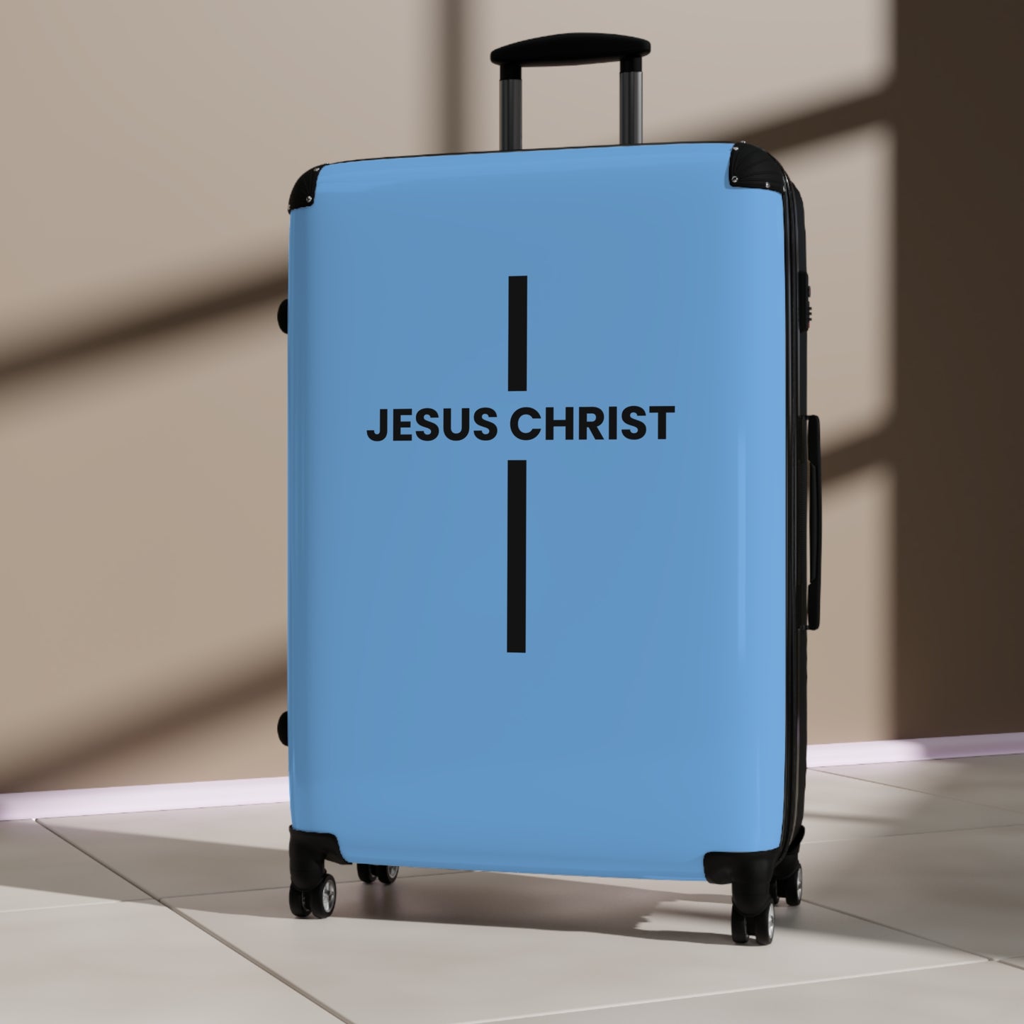 Jesus Christ Cross Suitcase | Durable Travel Gear | Faith-Inspired Design | Stylish Blue & Secure Luggage