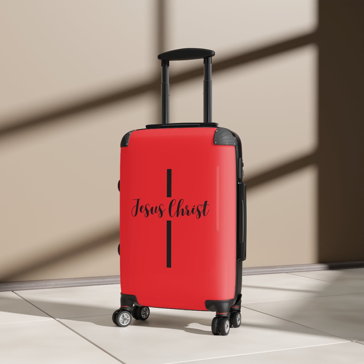 SuitcaseJesus Christ Cross Suitcase | Durable Travel Gear | Faith-Inspired Design | Stylish Red & Secure Luggage