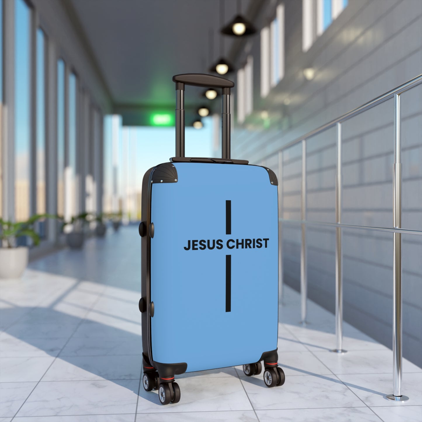 Jesus Christ Cross Suitcase | Durable Travel Gear | Faith-Inspired Design | Stylish Blue & Secure Luggage