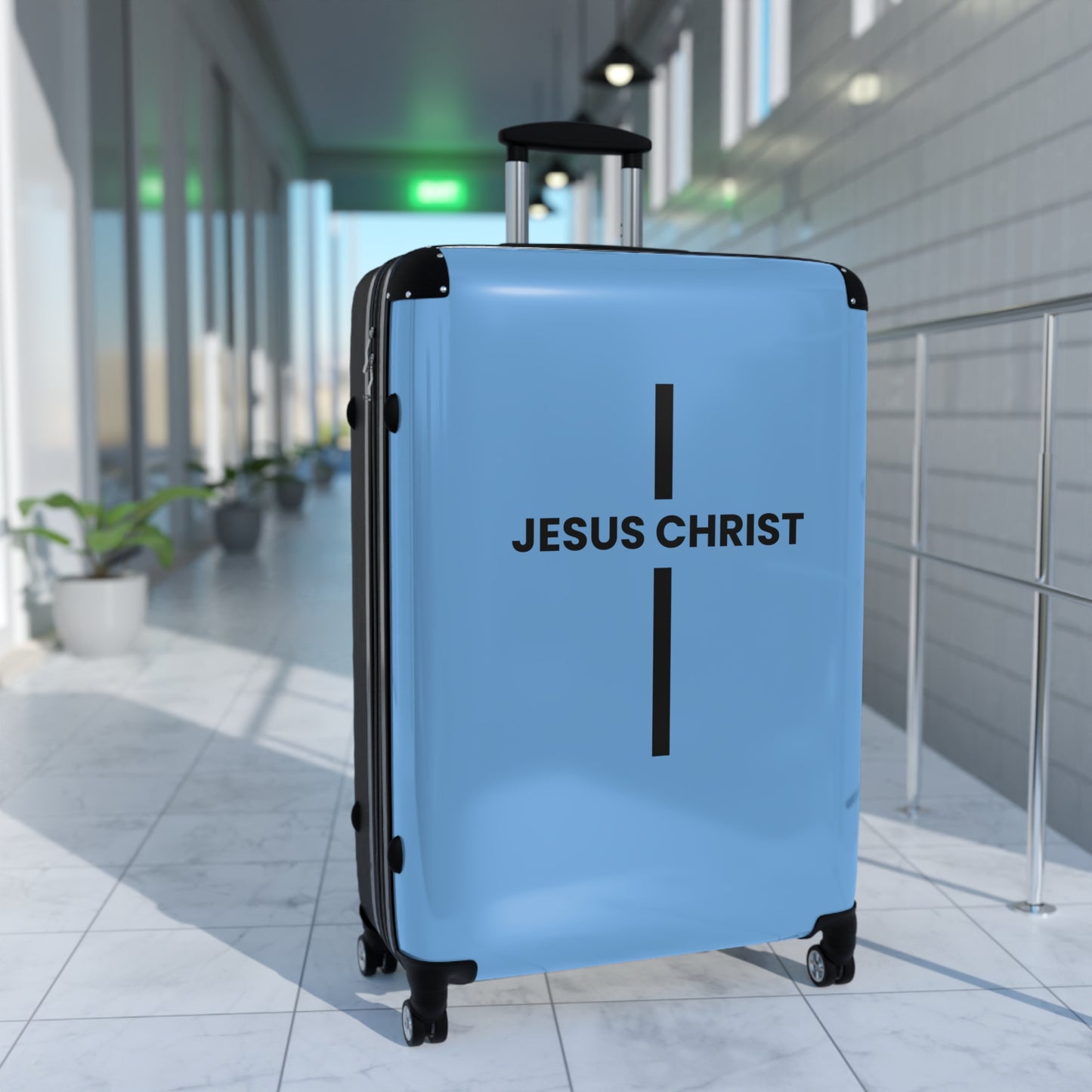 Jesus Christ Cross Suitcase | Durable Travel Gear | Faith-Inspired Design | Stylish Blue & Secure Luggage