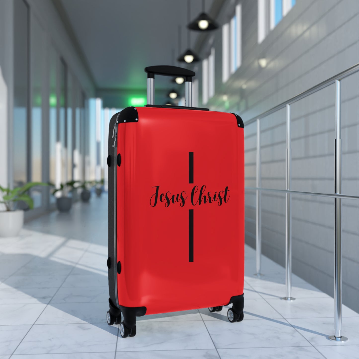 SuitcaseJesus Christ Cross Suitcase | Durable Travel Gear | Faith-Inspired Design | Stylish Red & Secure Luggage