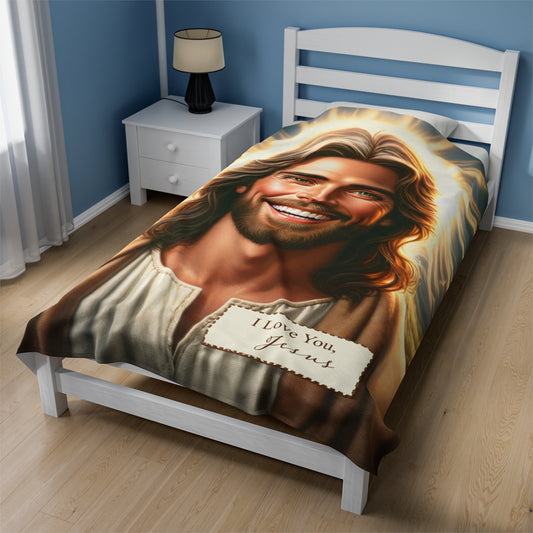 Blessed Comfort - Jesus Loves You Velveteen Plush Blanket