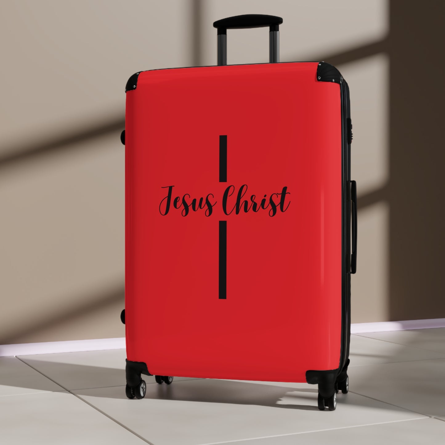 SuitcaseJesus Christ Cross Suitcase | Durable Travel Gear | Faith-Inspired Design | Stylish Red & Secure Luggage