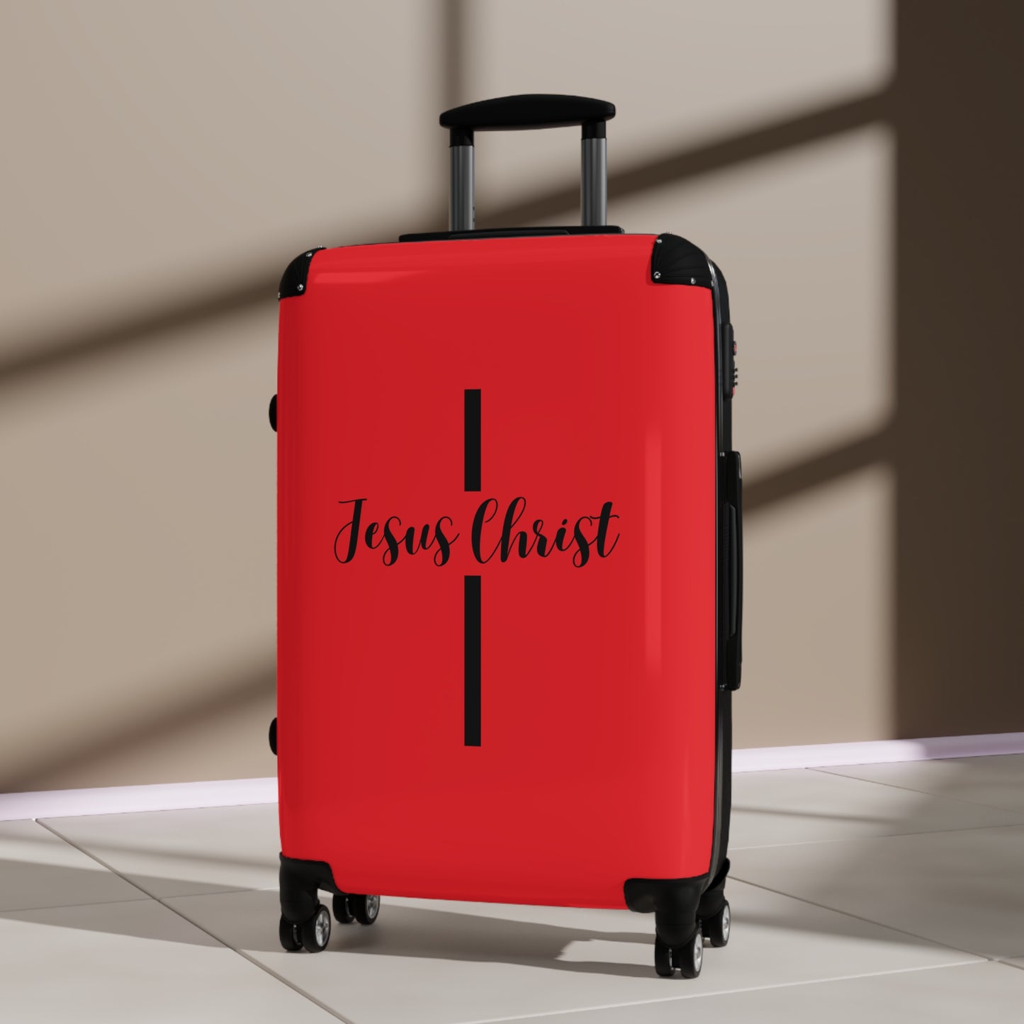 SuitcaseJesus Christ Cross Suitcase | Durable Travel Gear | Faith-Inspired Design | Stylish Red & Secure Luggage