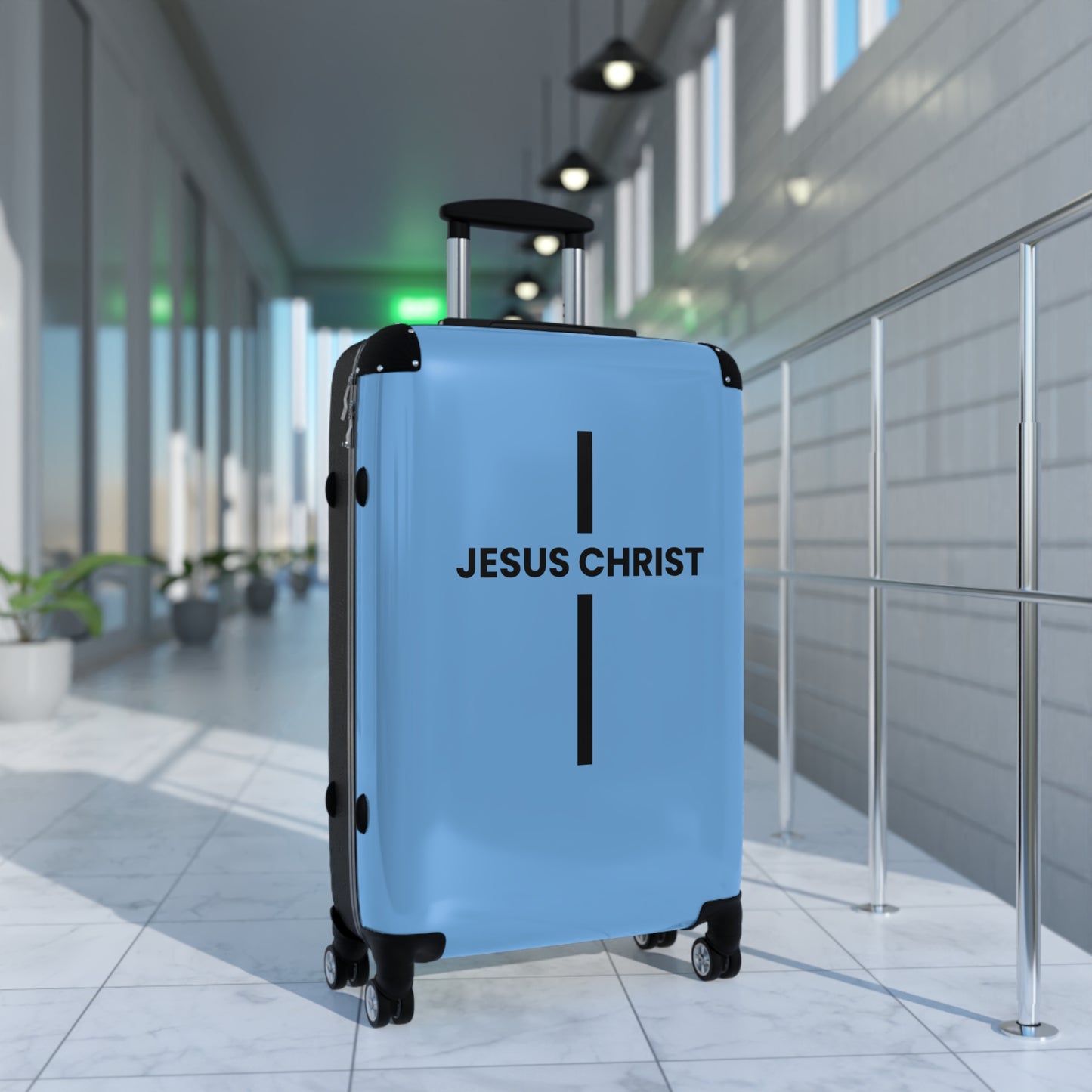 Jesus Christ Cross Suitcase | Durable Travel Gear | Faith-Inspired Design | Stylish Blue & Secure Luggage